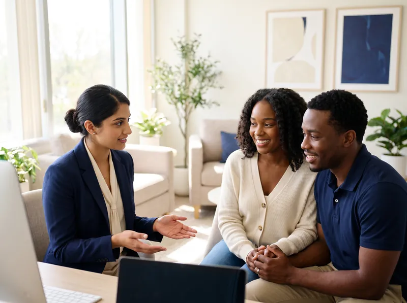 Fertility specialist speaking with a couple